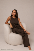 front profile of Koye Mocha sleeveless top and pajama set.