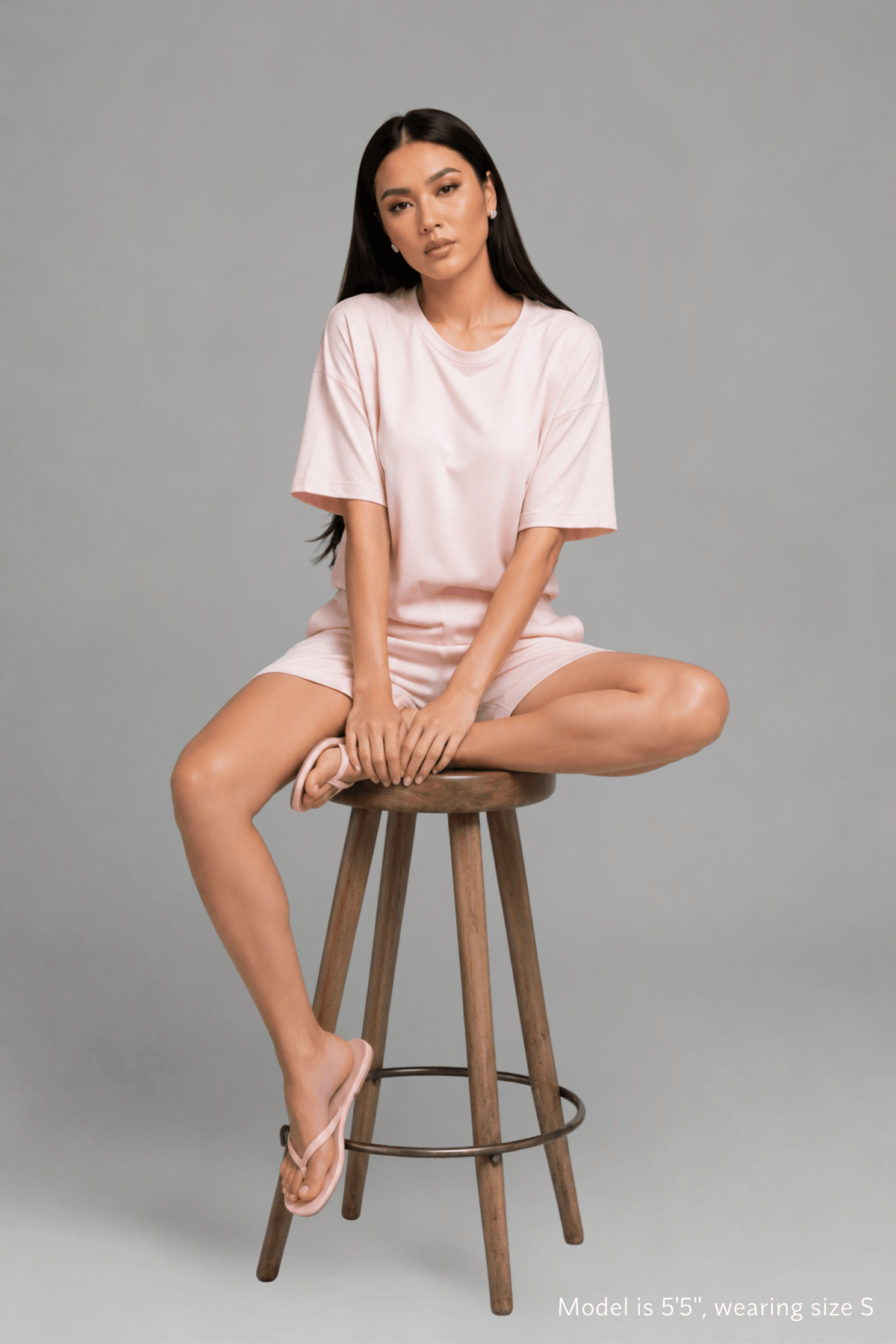 cover of pink bamboo-cotton fabric texture and side slit on Koye loungewear top. #color_Blush Pink