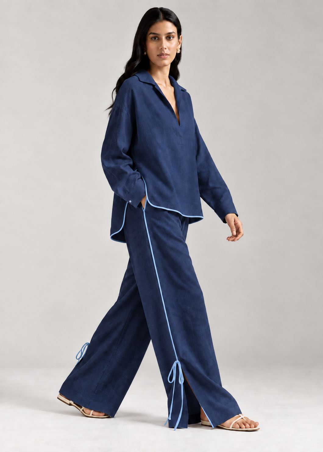 Golden Hour Pants in Navy - side walking view