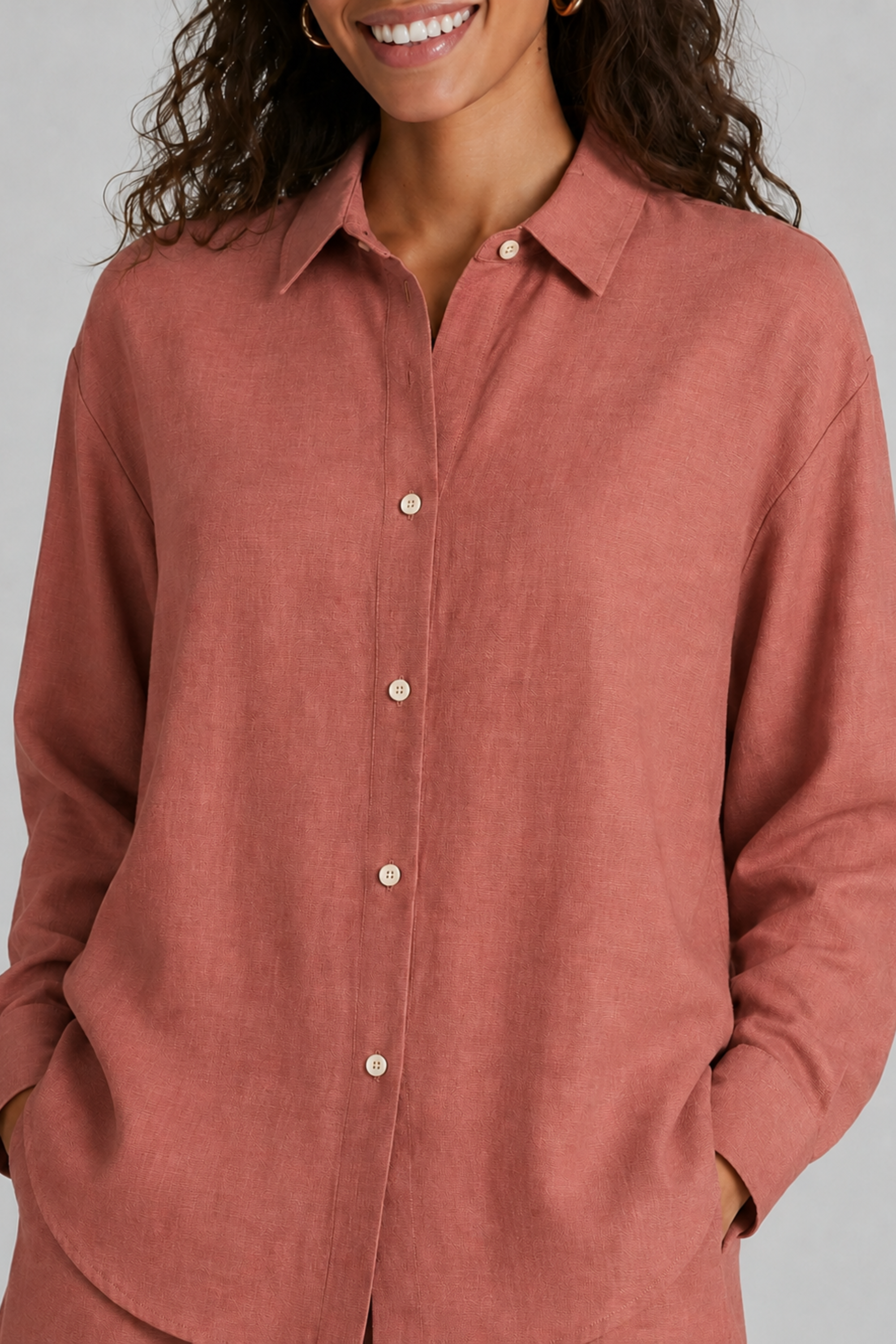 Rosewood button-up Play shirt by Koye in Rosewood pink bamboo-hemp. #color_Rosewood 
