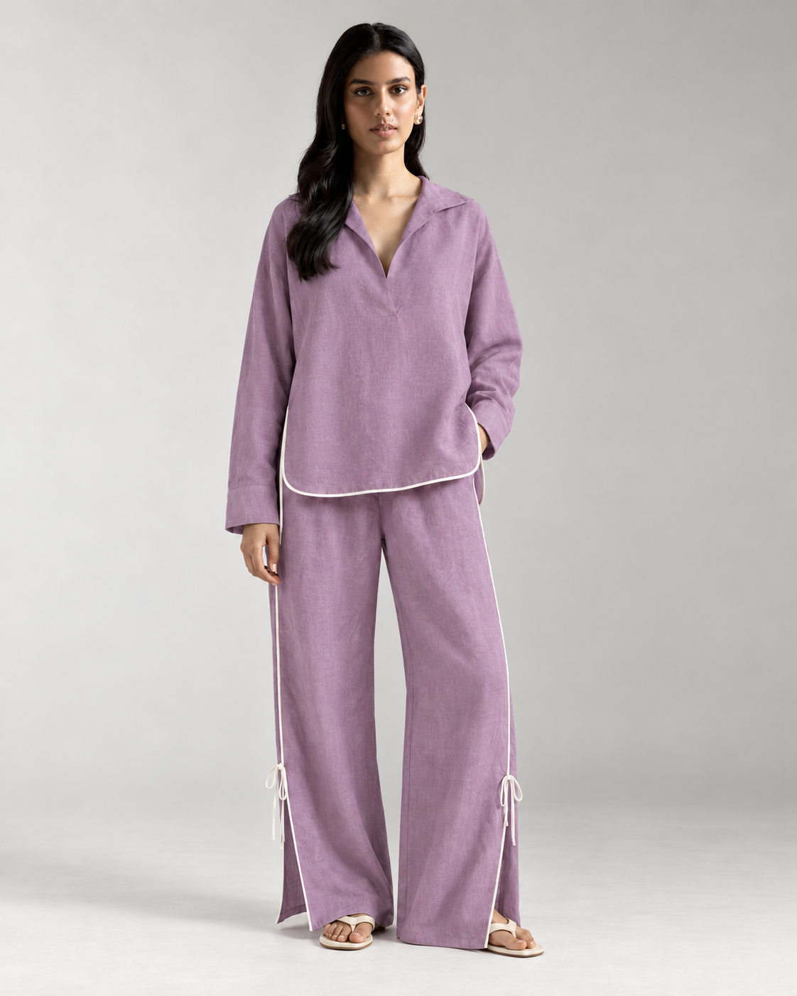 Golden Hour Pants in Dusty Lilac - full outfit front view