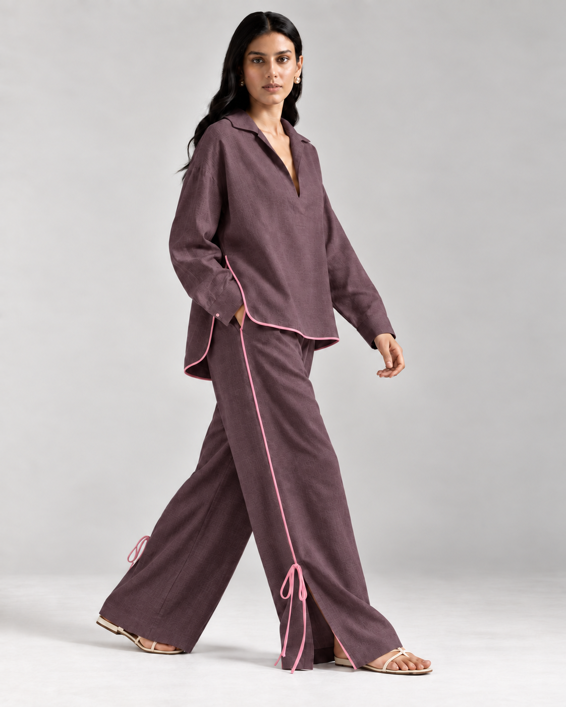 Golden Hour Pants in Plum - side walking view