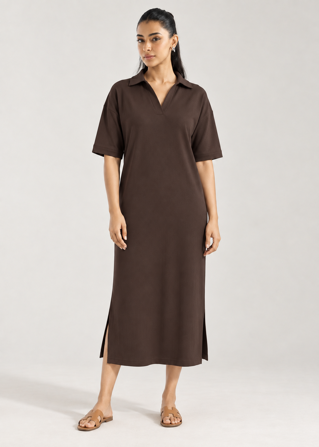 Lazy All Day Dress in Hot Chocolate - full front view