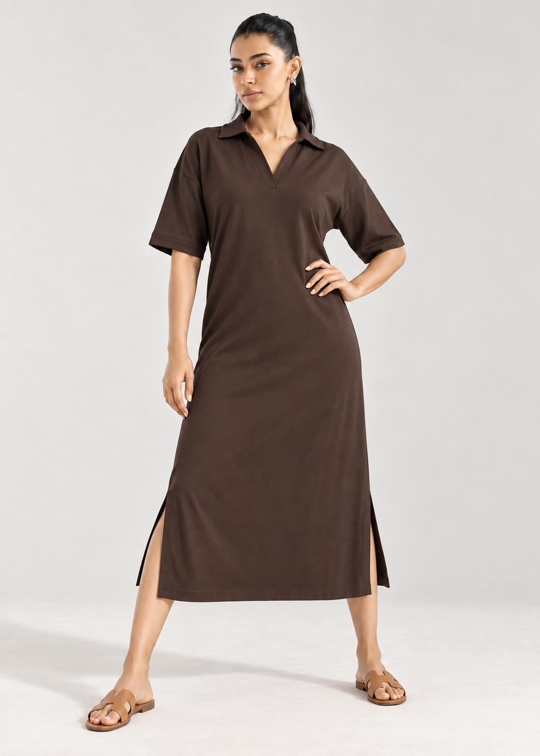 Lazy All Day Dress in Hot Chocolate - front catalogue view