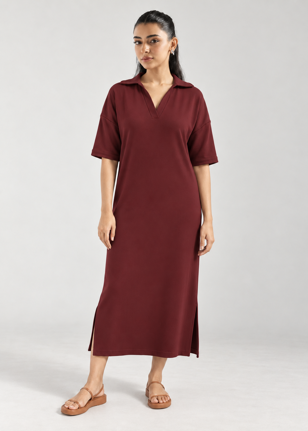 Lazy All Day Dress in Windsor Wine - full front view