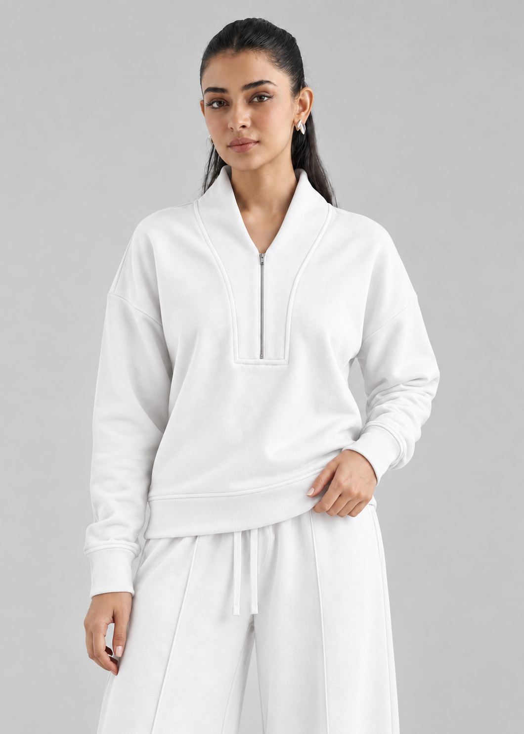 Retreat Fleece Bottom in Bright White - waistband detail view