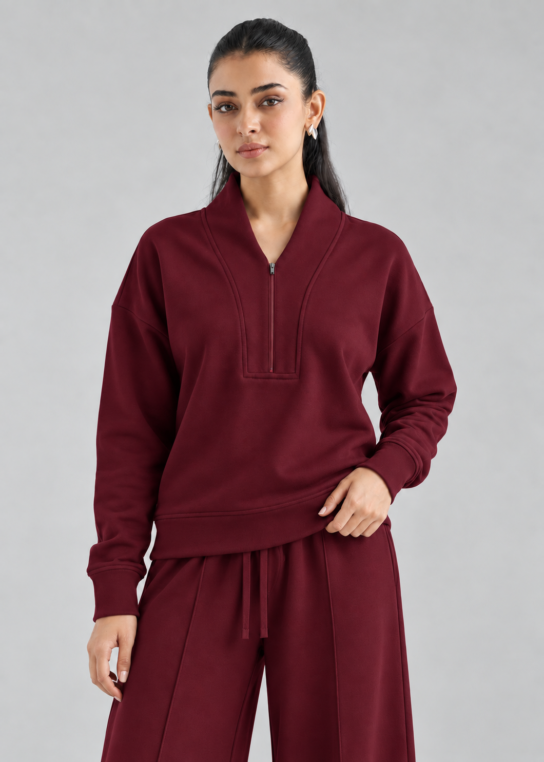 Retreat Fleece Bottom in Windsor Wine - waistband detail view